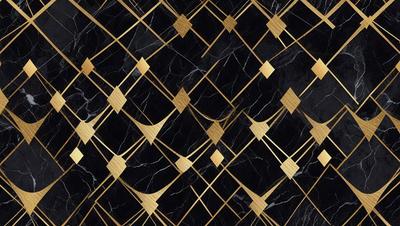 The primary subject of the image is a black and gold marble pattern. The setting is a black and gold marble wall, which serves as the background. The visual style is a combination of a photo and digital art, creating a unique and intricate pattern. The colors and mood of the image are predominantly black and gold, giving it a luxurious and elegant appearance.