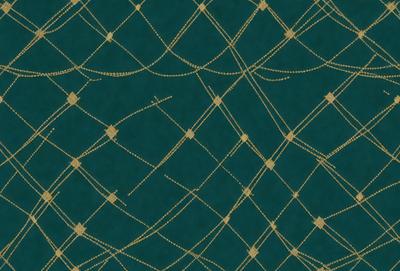 The primary subject of the image is a green and gold patterned fabric. The setting is a close-up of the fabric, showcasing its intricate design. The visual style is a detailed, textured pattern, which gives the fabric a unique and eye-catching appearance. The colors and mood of the image are vibrant and lively, with the green and gold colors creating a sense of warmth and sophistication.