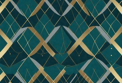 The primary subject of the image is a blue and gold patterned fabric. The setting is a close-up of the fabric, showcasing its intricate design. The visual style is a combination of digital art and illustration, creating a unique and eye-catching pattern. The dominant colors are blue and gold, giving the fabric a luxurious and elegant appearance.