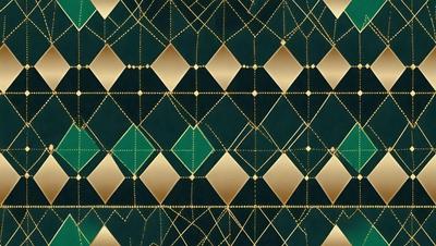 The primary subject of the image is a patterned wallpaper with a gold and green color scheme. The setting is a room with a black background, which contrasts with the gold and green pattern. The visual style is a combination of digital art and illustration, creating a unique and eye-catching design. The colors and mood of the image are warm and inviting, with the gold and green hues evoking a sense of luxury and sophistication.