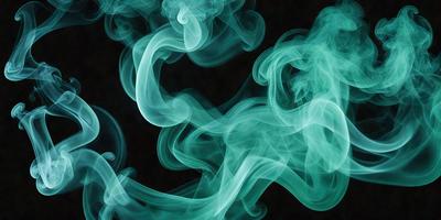 The primary subject of the image is a large, swirling cloud of green smoke. The setting is a dark background, which contrasts with the vibrant green smoke. The visual style is a close-up of the cloud, emphasizing its texture and movement. The colors and mood of the image are predominantly green, creating a sense of depth and intensity.