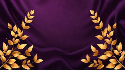 The primary subject of the image is a purple cloth with a gold leaf pattern. The setting is a purple background, and the visual style is a patterned fabric. The colors and mood of the image are dominated by purple and gold, creating a luxurious and elegant atmosphere.