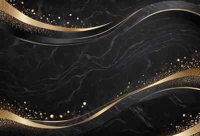The primary subject of the image is a pattern of gold and black swirls, which are displayed on a black background. The visual style of the image is digital art, as it appears to be a digital illustration or drawing. The colors and mood of the image are predominantly black and gold, creating a sophisticated and elegant atmosphere.