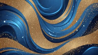 The primary subject of the image is a blue and gold swirl pattern. The setting is a blue background, and the visual style appears to be a digital art or illustration. The dominant colors are blue and gold, creating a sense of movement and energy.
