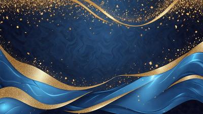 The primary subject of the image is a blue and gold background with a swirling pattern. The setting is a blue and gold ocean, and the visual style is a digital art or illustration. The dominant colors are blue and gold, creating a serene and calming atmosphere.