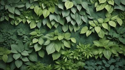 The primary subject of the image is a large green plant with many leaves, which is the main focus of the image. The plant is surrounded by a variety of other green plants, creating a lush and vibrant scene. The setting appears to be a garden or a natural environment with a lot of greenery. The visual style of the image is a close-up of the plant, showcasing its intricate details and textures. The colors and mood of the image are predominantly green, conveying a sense of