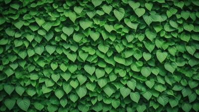 The primary subject of the image is a large green plant with many leaves. The plant is growing on a wall, creating a lush and vibrant scene. The setting is an outdoor environment, with the plant taking up a significant portion of the wall. The visual style of the image is a close-up of the plant, showcasing its intricate details and textures. The dominant colors in the image are green, which is the color of the plant, and white, which is the color of the wall. The overall atmosphere