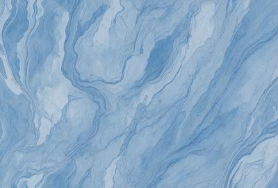 The primary subject of the image is a blue and white marbled surface, which appears to be a patterned wallpaper or a textured wall. The setting is indoors, possibly in a room with a blue color scheme. The visual style is a close-up of the marbled surface, showcasing its intricate patterns and textures. The colors and mood of the image are predominantly blue, creating a calm and serene atmosphere.
