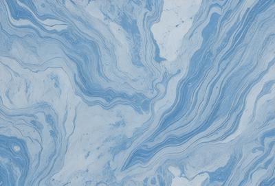 The primary subject of the image is a blue and white marbled tile. The setting is a bathroom, as indicated by the presence of the marbled tile. The visual style is a close-up of the tile, showcasing its intricate design. The dominant colors are blue and white, creating a calm and soothing atmosphere.