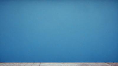 The primary subject of the image is a blue wall. The setting is a room with a wooden floor. The visual style is a painting, and the dominant colors are blue and white. The overall atmosphere is calm and serene.