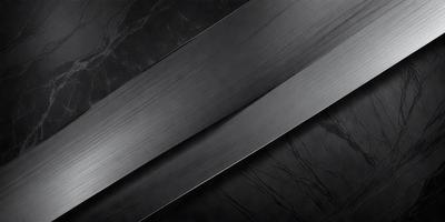 The primary subject of the image is a pair of long, thin, and shiny knives. They are placed on a black marble surface, which serves as the setting and background of the image. The visual style of the image is a close-up of the knives, showcasing their details and reflecting their shiny appearance. The colors and mood of the image are dark and dramatic, emphasizing the contrast between the knives and the black marble surface.