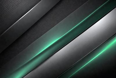 The primary subject of the image is a close-up of a metal surface, possibly a metal wall or a metal sheet. The setting is a dark room, and the visual style appears to be a combination of a photo and digital art. The dominant colors in the image are green and silver, creating a modern and sleek atmosphere.