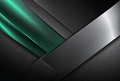 The primary subject of the image is a large, shiny knife. The knife is the main object, and it is displayed in a black and green setting. The visual style of the image is a combination of a photo and digital art, creating a unique and intriguing appearance. The colors and mood of the image are dark and mysterious, with the knife being the focal point of the composition.