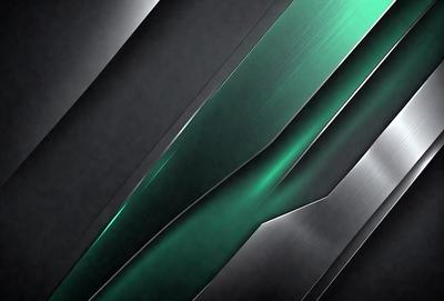 The primary subject of the image is a close-up of a green and silver metal surface. The setting is a dark background, which contrasts with the bright green and silver colors of the metal. The visual style appears to be a combination of a photo and digital art, as the metal surface appears to be a blend of the two. The overall atmosphere of the image is one of modernity and sophistication, with the green and silver metal surface serving as the focal point.