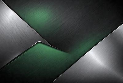 The primary subject of the image is a green and silver metal surface. The setting is a dark background, which contrasts with the bright green and silver metal. The visual style is a close-up of the metal surface, showcasing its texture and design. The colors and mood of the image are predominantly dark and moody, with the green and silver metal providing a touch of brightness and contrast.