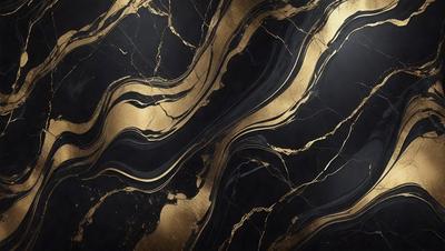 The primary subject of the image is a marble countertop with a gold and black pattern. The setting is a kitchen, and the visual style is a close-up of the marble countertop. The dominant colors are gold and black, creating a luxurious and elegant atmosphere.