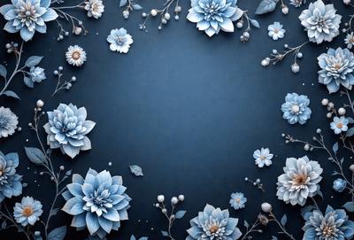 The primary subject of the image is a blue background with a white flower design. The setting is a blue wall with a white flower pattern. The visual style is a digital art or illustration, creating a vibrant and colorful atmosphere. The dominant colors are blue and white, with the white flowers adding a touch of elegance and freshness to the scene.