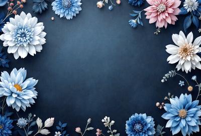 Primary subject: A blue background with a circle of flowers.

Setting/background: The background is blue, and the flowers are arranged in a circle.

Visual style: The image is a digital artwork featuring a blue background and a circle of flowers.

Colors and mood: The dominant colors are blue and pink, creating a calm and serene atmosphere.