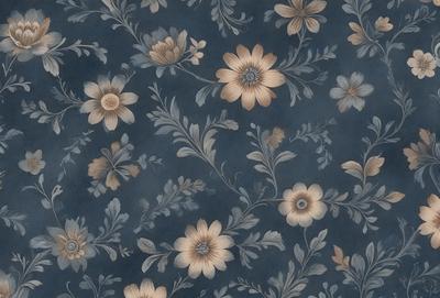 The primary subject of the image is a blue and white floral pattern, featuring a variety of flowers and leaves. The setting is a blue background, which complements the vibrant colors of the floral pattern. The visual style is a combination of digital art and illustration, creating a unique and eye-catching design. The dominant colors are blue and white, with the flowers and leaves adding a touch of warmth and natural beauty to the overall atmosphere.