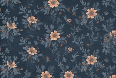 The primary subject of the image is a blue floral pattern with pink flowers. The setting is a blue background, and the visual style appears to be a digital art or illustration. The dominant colors are blue and pink, creating a calm and soothing atmosphere.