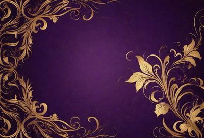 The primary subject of the image is a purple background with a gold design. The setting is a decorative frame, and the visual style is a combination of digital art and illustration. The dominant colors are purple and gold, creating a sophisticated and elegant atmosphere.