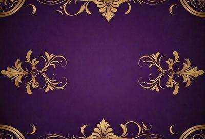 The primary subject of the image is a purple background with gold designs. The setting is a wall, and the visual style is a combination of digital art and illustration. The dominant colors are purple and gold, creating a rich and luxurious atmosphere.