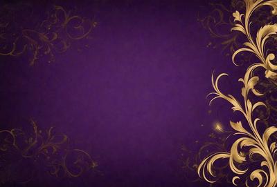 The primary subject of the image is a purple background with a gold design. The setting is a wall, and the visual style is a combination of digital art and illustration. The dominant colors are purple and gold, creating a sophisticated and elegant atmosphere.