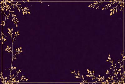 The primary subject of the image is a purple background with a gold frame. The setting is a black background, and the visual style is a digital art or illustration. The colors and mood of the image are predominantly purple and gold, creating a sense of elegance and sophistication.