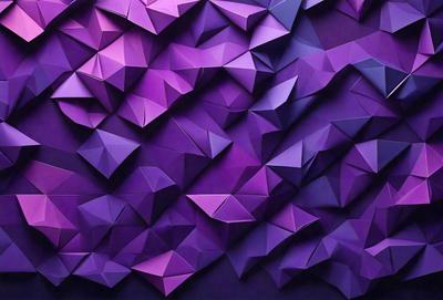 The primary subject of the image is a purple wall with a pattern of triangles. The setting is a room with a purple background, and the visual style appears to be a combination of digital art and illustration. The dominant colors are purple and white, creating a calm and soothing atmosphere.