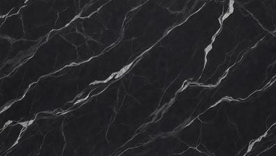 The primary subject of the image is a close-up of a marble countertop. The setting is a black background, which contrasts with the marble countertop. The visual style is a photo, showcasing the natural texture and patterns of the marble. The colors and mood of the image are predominantly black, giving it a sleek and modern appearance.