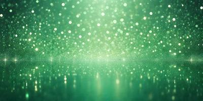 The primary subject of the image is a green background with a pattern of white lights. The setting appears to be a dark room with a green surface, possibly a wall or a floor. The visual style of the image is a combination of a photo and digital art, creating a unique and captivating atmosphere. The dominant colors in the image are green and white, with the white lights adding a sense of depth and contrast to the scene.