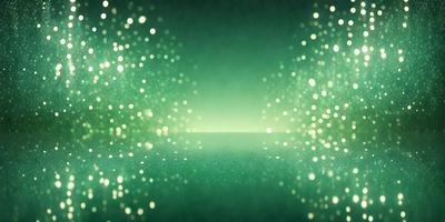 The primary subject of the image is a green background with a pattern of green and white lights. The setting appears to be a dark room with a green surface, possibly a wall or a screen. The visual style of the image is a combination of a photo and digital art, creating a unique and captivating atmosphere. The dominant colors in the image are green and white, giving it a calm and soothing mood.