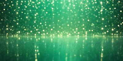 The primary subject of the image is a green background with a pattern of bright lights. The setting appears to be a dark room, and the visual style is a combination of a photo and digital art. The dominant colors are green and white, creating a calm and serene atmosphere.
