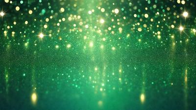 The primary subject of the image is a green background with a pattern of bright, shiny, and colorful lights. The setting appears to be a dark room, and the visual style is a combination of a photo and digital art. The colors and mood of the image are vibrant and lively, with the green background and the bright lights creating a sense of energy and excitement.