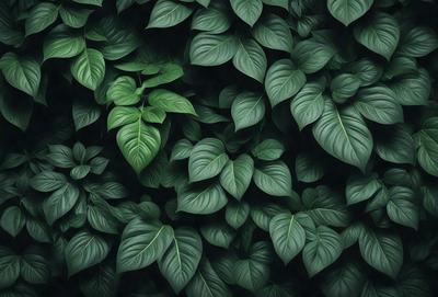 The image features a large green plant with many leaves, creating a dense and lush environment. The plant is surrounded by a variety of green leaves, giving the impression of a dense forest. The primary subject of the image is the plant, which is the main focus of the scene. The setting is a natural environment, with the plant being the main object in the foreground. The visual style of the image is a close-up of the plant, showcasing its intricate details. The colors and mood of the image are predomin