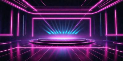 The primary subject of the image is a purple light show, which is set against a black background. The visual style appears to be a digital art or illustration, creating a vibrant and colorful atmosphere. The dominant colors are purple and black, giving the scene a futuristic and energetic vibe.