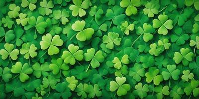 The image features a lush green field filled with a variety of shamrocks. The shamrocks are scattered throughout the field, creating a vibrant and colorful scene. The primary subject of the image is the field of shamrocks, which is the main focus of the image. The setting is an outdoor environment, with the field being the primary background. The visual style of the image is a close-up of the shamrocks, showcasing their intricate details. The colors and mood