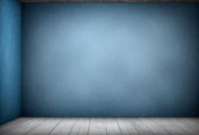 The primary subject of the image is a blue wall with a wooden floor. The setting is a room with a blue wall, and the visual style is a photo. The dominant colors are blue and white, creating a calm and serene atmosphere.