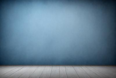 The primary subject of the image is a blue wall with a wooden floor. The setting is a room with a blue wall, and the visual style is a drawing or illustration. The dominant colors are blue and white, creating a calm and serene atmosphere.