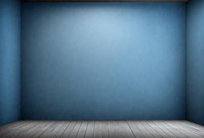 The primary subject of the image is a blue wall with a white wooden floor. The setting is a room with a blue wall and a wooden floor. The visual style is a photo, and the dominant colors are blue and white. The overall atmosphere is calm and serene.