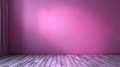 The primary subject of the image is a pink wall. The setting is a room with a wooden floor. The visual style is a photo, and the dominant colors are pink and purple, creating a warm and inviting atmosphere.