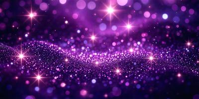 The primary subject of the image is a purple background with a pattern of bright, shining stars. The setting appears to be a night sky, with the stars creating a visually striking and luminous effect. The visual style of the image is a combination of digital art and illustration, as the stars are depicted in a way that resembles a painting or drawing. The colors and mood of the image are predominantly purple, with the bright stars adding a sense of warmth and energy to the scene.