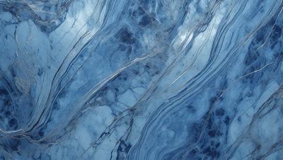The primary subject of the image is a blue and white marbled surface, which appears to be a piece of marble or a marbled wall. The setting is a room with a blue and white marbled wall, and the visual style is a close-up of the marbled surface. The colors and mood of the image are predominantly blue and white, creating a calm and serene atmosphere.