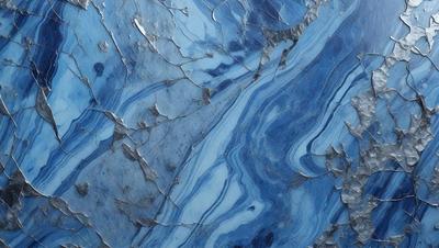 The primary subject of the image is a blue marble surface with a pattern of blue and white swirls. The setting is a close-up of the marble, showcasing its unique texture and design. The visual style is a realistic representation of the marble, capturing its natural beauty. The colors and mood of the image are predominantly blue, creating a serene and calming atmosphere.