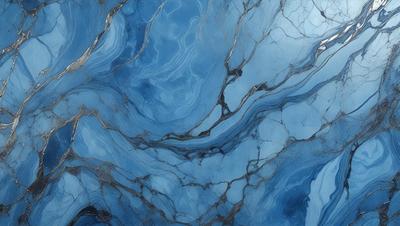 The primary subject of the image is a blue marble-like surface with a pattern of swirls and lines. The setting is a close-up of the marble, showcasing its intricate design. The visual style is a realistic representation of the marble, capturing its natural beauty. The colors and mood of the image are predominantly blue, creating a serene and calming atmosphere.