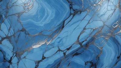The primary subject of the image is a blue marble wall with a pattern of swirls and waves. The setting is a room with a blue-tinted atmosphere. The visual style is a close-up of the marble wall, showcasing its intricate design. The colors and mood of the image are predominantly blue, creating a serene and calming environment.