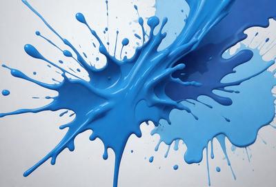 The primary subject of the image is a blue and white splash of paint, which appears to be a digital art or illustration. The setting is a white background, and the visual style is a close-up of the splash of paint. The dominant colors are blue and white, creating a clean and vibrant atmosphere.
