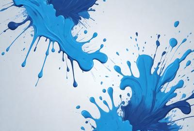 The primary subject of the image is a blue splash of paint, which is the main focus of the scene. The setting is a white background, which provides a clean and uncluttered environment for the paint splash. The visual style of the image is a digital art or illustration, as it appears to be a carefully crafted and artistic representation of the blue paint splash. The dominant colors in the image are blue and white, creating a calm and serene atmosphere.