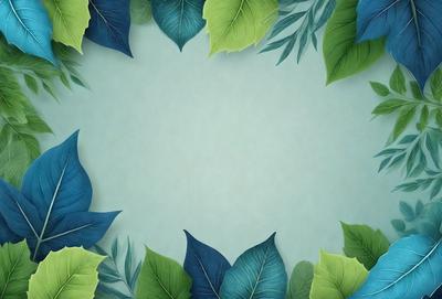 The primary subject of the image is a green leaf, which is the main object, scene, or focus of the image. The setting/background features a blue surface, which adds a contrasting color to the scene. The visual style of the image is a digital art or illustration, as it is a detailed and intricate representation of the leaf. The colors and mood of the image are predominantly green, with a touch of blue, creating a calm and natural atmosphere.