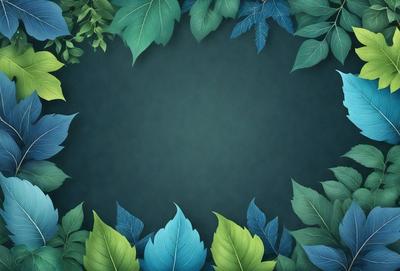 The primary subject of the image is a green circle with a leafy border. The setting is a dark background, and the visual style appears to be a digital art or illustration. The dominant colors are green and blue, creating a calm and serene atmosphere.